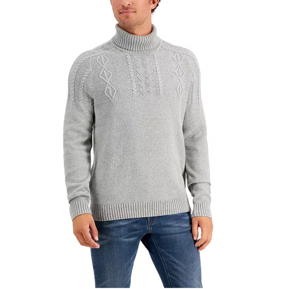 Club Room Mens‎ Gray Cable Knit Roll Neck Pullover Sweater Medium M